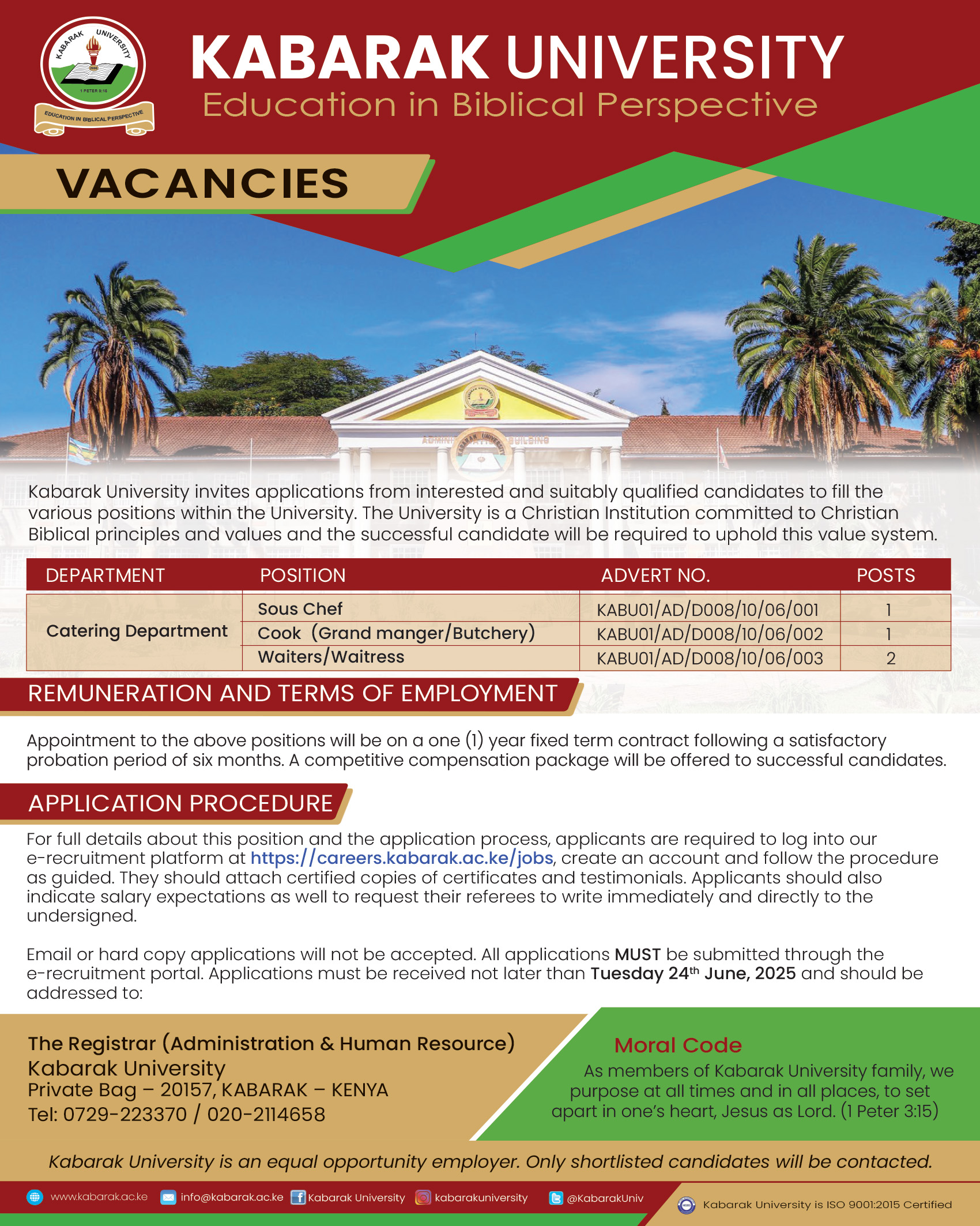 KABU Job Advert Catering Department