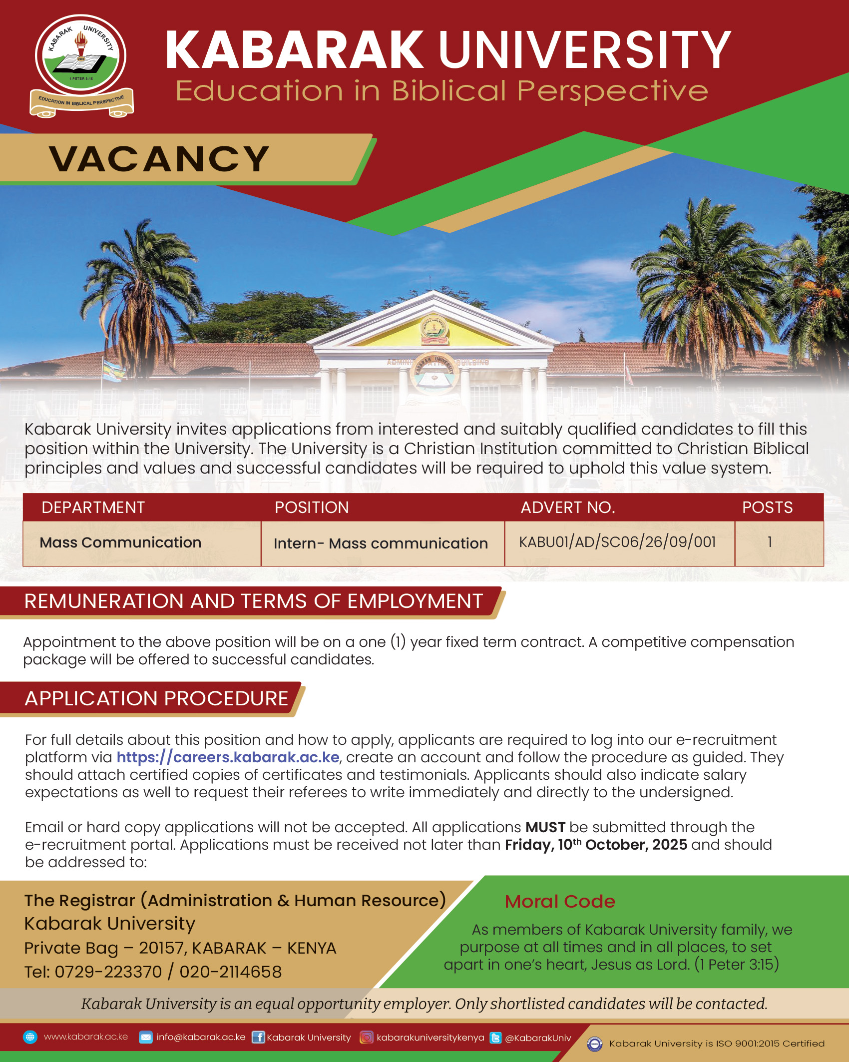KABU Job Advert SMHS August 2025