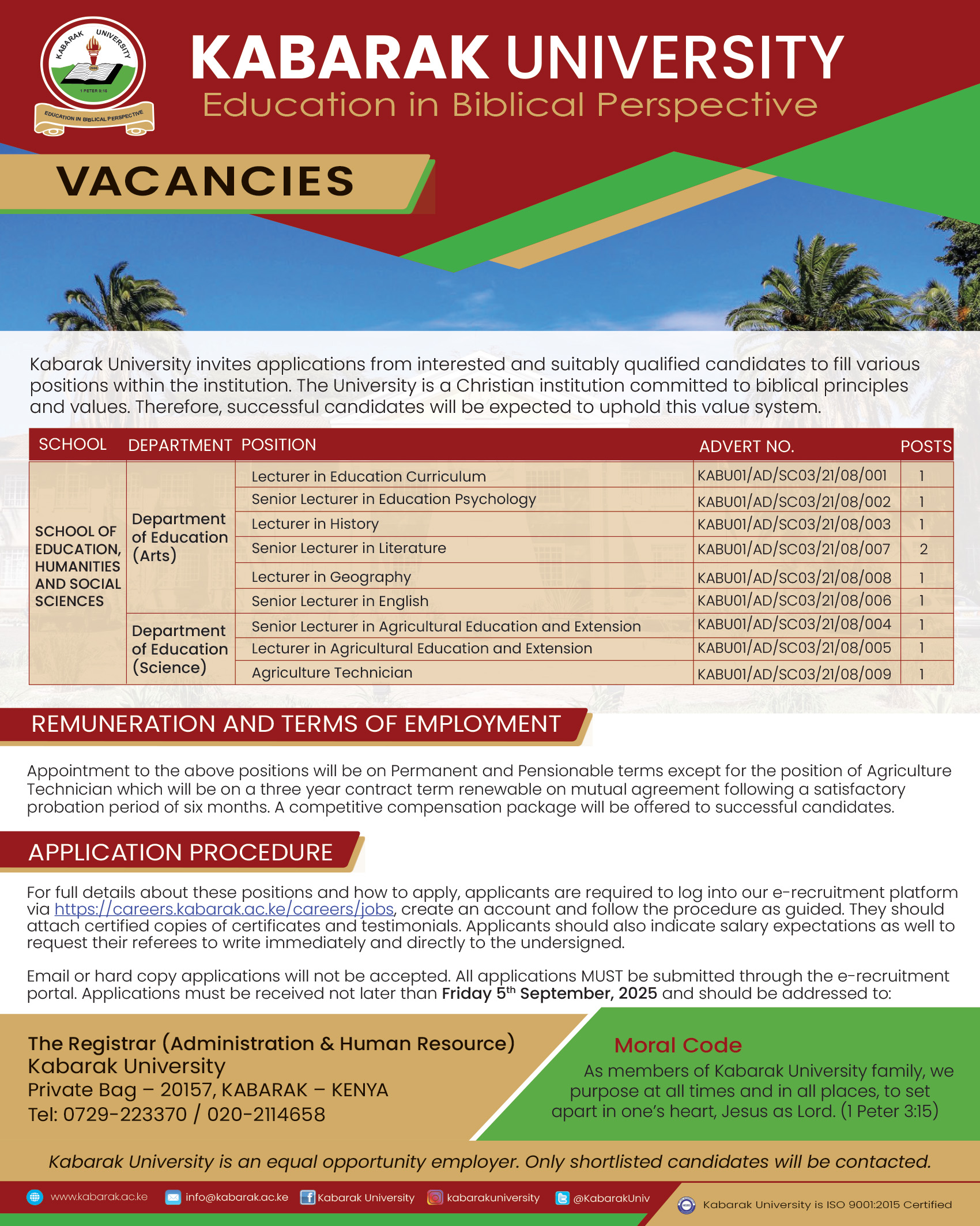 KABU Job Advert SMHS August 2025