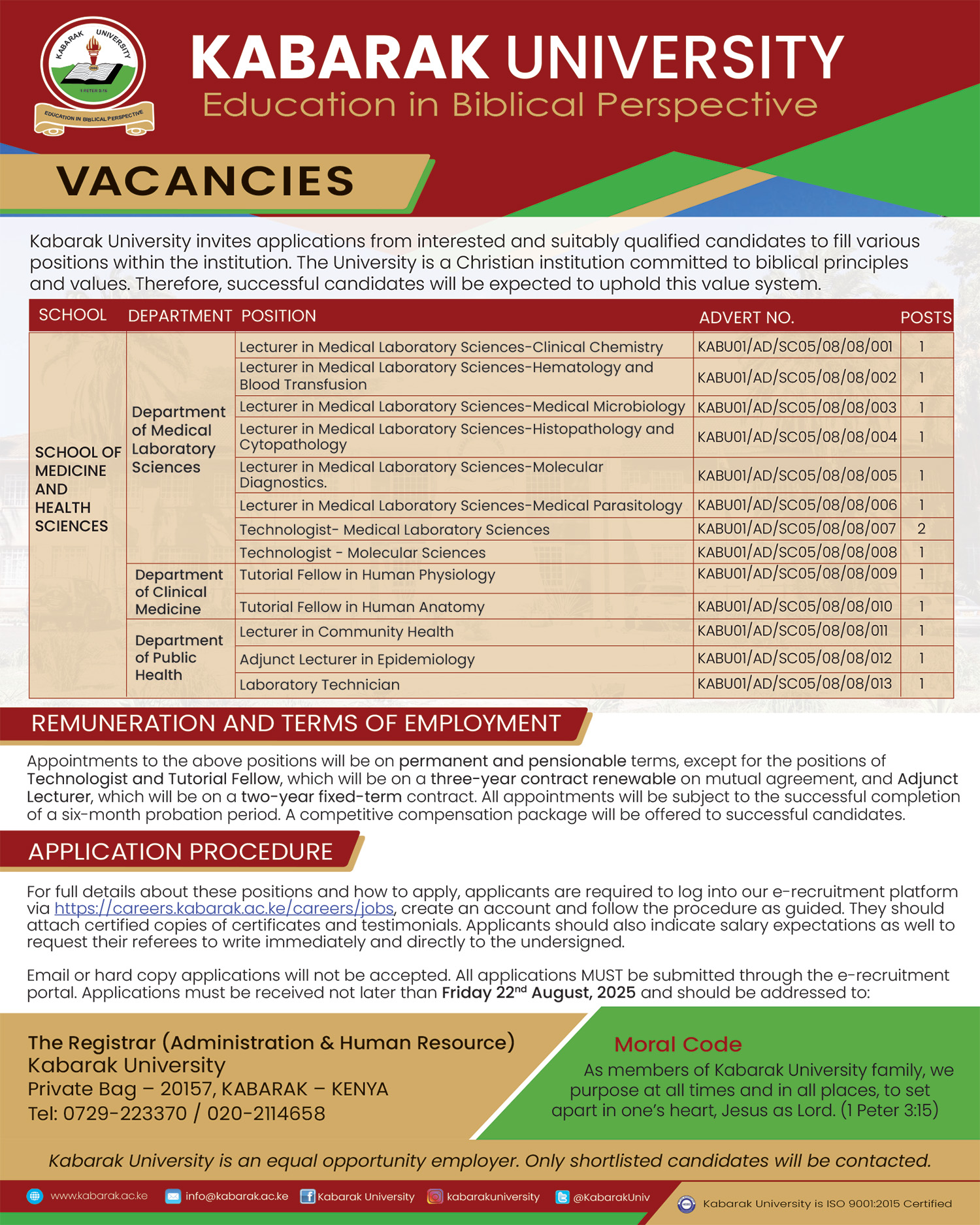 KABU Job Advert SMHS August 2025