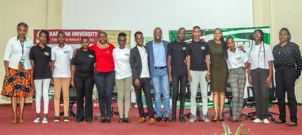 Ms. Maureen Chepkoech of the United Nation Youth Association UNYA with students who participated in the es