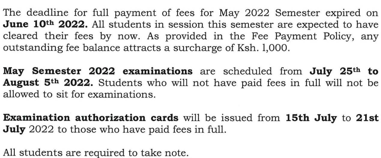 REMINDER ON FEE PAYMENT AND EXAM DATES MAY 2022 1